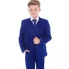 2019 königsblaue Hochzeitsanzüge für Jungen, 3-teilig, Revers, Blumenmuster, für Jungen, Bräutigam, Smoking, formelle Kleidung für Kinder