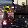 Casco de motocicleta NITRINOS de cara completa con orejas de gato color amarillo personalidad casco de gato casco de moto de moda para mujer 267L