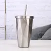 Tasses de voiture en diamant en acier inoxydable de 500ml, tasse à café de voyage, tasses à thé avec couvercle et paille, tasse dégradé de diamant