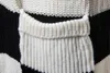 Cardigan Giacche cardigan con colletto da uomo Giacche da maglione lavorate a maglia stampate a righe bianche e nere medio lunghe da uomo
