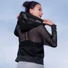 Blesskiss Mesh Yoga Top Sport Shirt Fitness Womenサマーフード付き長袖スポーツウェアレディースワークアウトジムTシャツ