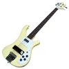 4 Strings Yellow Body Electric Bass Guitar with Body Binding,White Pickguard,Chrome Hardware,Can be customized