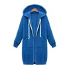 Laamei 2019 Höst Vinter Casual Women Long Hoodies Sweatshirt Coat Zip Up YtterWear Hooded Jacket Plus Size Outwear Topps