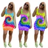 Fashion Women Halter Dress Tie Dye Positioning Printing Dresses Colorful Sunflower Skirt Club Wear Mini Party Dresses Clothing Summer