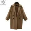 Rogrez Black Brown Khaki High Street Losse Turn Down Collar Dames Jassen Herfst Mix Winter Cardigan Dames Lange Jas