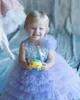 Lanvender Sparkly Cekinowy Kwiat Girl Sukienki na ślub Linia Linia Toddler Pagewant Suknie Tulle Długość Piętro Dress Dress