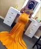 Gold Plus Size Mermaid Prom Dresses One Shoulder Hollow Back Sweep Train Beads Long Formal Evening Party Gowns Special Occasion Dress 2019