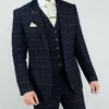 Smokings de mariage pour hommes bleu marine à carreaux coupe régulière pantalons de marié costumes sur mesure robe Blazer formel