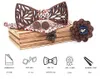 Houten vlinderdas Zakdoek Set Heren Plaid Bowtie Hout Hollow Gesneden Uitsneden Bloemenontwerp en Box Mode Novelty Ties