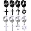 Rvs Cross Star Dangle Fake Piercing Oorbellen Mannen Hypoallergeen Niet-Piercing Clip op Hoop Oorbellen voor Dames Punk Sieraden