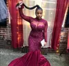 2019 Sexy Africano Sereia Vestidos de Baile Apliques de Gola Alta Plus Size Vestidos de Noite Ilusão Mangas Compridas Mulheres Vestido de Festa Vestidos