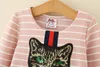 2020 Autumn Baby Girls Cartoon Dresses Fashion Stripe Sequin Cat Long Sleeve Kids Princess Dress Children Ruffle Tutu Dress S130