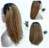 1B27 Honingblond Kanten Voorkant Pruik Ruw Indiaas Kinky Krullend Ombre Menselijk haar Gekleurde pruiken Pre geplukt Blond Krullend T Part Frontaal Nat6637223