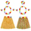 2 Sets Hawaii Hula Grass Dance Skirt Tropical Flower Bracelets Headband Necklace Set for Hawaii Party2674350