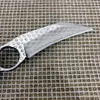 1 pcs lâmina fixa karambit garra faca vg10 damasco lâminas de aço cheia aço tang auge handle com bainha de couro