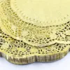 (100 stycken / pack) Nyankomster 12 tum Guldfärgad Rundpapper Spets Doilies Cupcake Bread Placemats Home Dinner Porslin