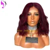 Krótki Bob Loose Wave Lace Front Synthetic Wig Preucked Hairline Peruwiański Burgundia Peruka z włosami