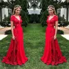 2020 Gorgeous Long Long Bridesmaid Dresses for Wedding Red Deep V-Neck Cap Sleeve Maid of Honor Gowns Chiffon Golvlängd Brudtärna Klänning