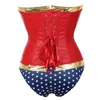 Women's Faux Leather Corset Bustier Costume With Blue Short Cosplay Costume Sexy Plus Size Costumes Red