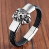 Lion Leather Rope Men Bracelet Stainless Steel Magnetic-clasp Cowhide Braided Multi Layer Wrap Trendy Armband pulsera hombre228u