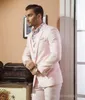 Szczupła pasuje różowy mężczyzna pracować garnitur Prom Party Dress Wedding Groom Smokciaty Garnitury (kurtka + spodnie + kamizelka + krawat) J361