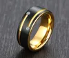 8mm Mens Black Brushed Tungsten Carbide Wedding Band Ring Gold Plated Grooved Cubic Zircon Inlay Comfort Fit Size 7-12