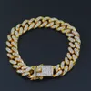 12mm Mens Miami Cuban Link Chains Gold Silver Diamond Iced Out Hip Hop CZ Bracciale da uomo Simulato Bling strass Bracciali