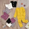 Completi di abbigliamento per neonati Articoli per neonati Pit Manica lunga Top Pantaloni Tute Autunno Solido Abiti caldi Bambini Bottoni Abiti casual Boutique YP876