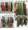 PU 가죽 팔찌 키 체인 여성 패션 레오파드 버플 라 폴드 팔찌 키 체인 Tassel Bangle Keychain 손목 밴드 파티 호의 OOA7366