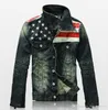 Men039s Kurtki męskie dżinsowe odzież wierzchnia flaga amerykańska samca do starego niebieskiego motocyklowego dżinsów płaszcz Man Fashion Slim1426080