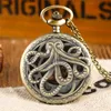 Reloj de bolsillo Retro pulpo hueco medio cazador cuarzo Vintage gris bronce collar colgante cadena para niños hombres mujeres reloj244C