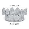 18K Real Vergulde Tanden Grillz Caps Iced Out CZ Top Bottom Vampire Fangs Dental Grill Set voor Mannen Groothandel