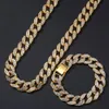 15mm 18k Gold Iced Out Miami Cuban Chain+Armband Combo Bling Hip Hop Schmuck Set Trendy Rapper Sänger Modezubehör Whosales