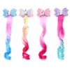 Children's Hair Clips Unicorn Gradient Wig Bow Top Hair Clip Baby Wings Princess Flash Hair Accessories long Wig Barrettes 4 color