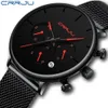 Relogio Masculino Crrju Mens Business Dress Watches豪華なカジュアルな防水スポーツ時計男性3-SUBダイヤルクォーツスリムメッシュウォッチ