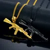 Hiphop punk pistol halsband hänge hane 4 size kedja hip hop smycken män rostfritt stål/svart/guld färg bijoux ak47 halsband