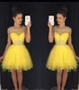 2019 желтые новые платья возвращения на родину с прозрачным вырезом из бисера кристаллы из тюля короткие мини-платья выпускного вечера vestido formatura curto коктейльные платья