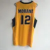 남자 # 12 JA Morant Murray State College Basketball Jersey Morant 자수 머레이 주 노란색 흰색 해군 농구 유니폼 더블 스티치 이름과 번호
