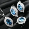 Blue Cubic Zirconia Wedding Silver 925 Costume Bridal Jewelry Sets Luxury Stone Earrings For Women Rings Pendant Necklace Set