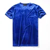 Velour men's t shirts Solid color Black Blue Tshirt Short sleeve men korean casual compression O neck Velvet tee tops