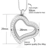 5 Stück! 30 mm silbernes, mit Strasssteinen besetztes Herz-Magnetglas-Schwimmanhänger-Medaillon aus Zinklegierung + Strass (Ketten kostenlos im Lieferumfang enthalten) LSFL03