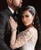 Luksusowy seksowna arabska syrenka frezowa haft haftowe sukienki ślubne Sheer szyi długie rękawy suknie ślubne ZJ194 407
