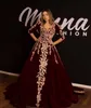 Kaftan Caftan Borgonha Velvet Vestidos Prom Dress meia manga 2019 Ouro Luxo Vestidos Ocasião Lace Applique árabe Dubai Abaya