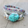 Le più nuove pietre naturali miste uniche turchesi fascino 5 fili braccialetti avvolgenti braccialetto Boho fatto a mano braccialetto in pelle da donna J190625329G