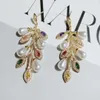 Fashion-Pearl Leaves Earrings Shining CZ Stone Drop Water Pendant Earings Brand Designer 925 Silver Ear Studs