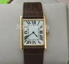Super Thin Series Top Fashion Quartz Watch Men Women Gold Brun Läderband Armbandsur Klassisk Rektangel Designklänning Clock287U