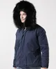 Venda quente Meifeng marca preto forro de pele de coelho azul marinho longo mini parkas com guarnição da pele de guaxinim preto oversize homens jaquetas de neve