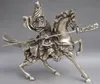 Chinees Collectable Tibet Silver Warrior God Guan Yu Horse Standbeeld