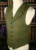 2019 Sommarbruk Bröllop Green Plaid Tweed Västar Skräddarsydda Groom Vest Slim Fit Mens Suit Vest Prom Bröllop Waistcoat