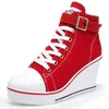 Hot Sale-New Sexy Women Breathable Wedges Canvas Shoes High Top Zippers 8cm High Heel Mujer Toning Shoes Sneakers Size